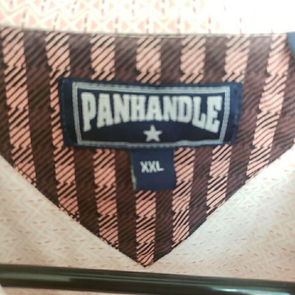 Panhandle Mens Pearl Snap Button Shirt Pink Geometric Cotton Western Wear 2XL - Picture 2 of 10